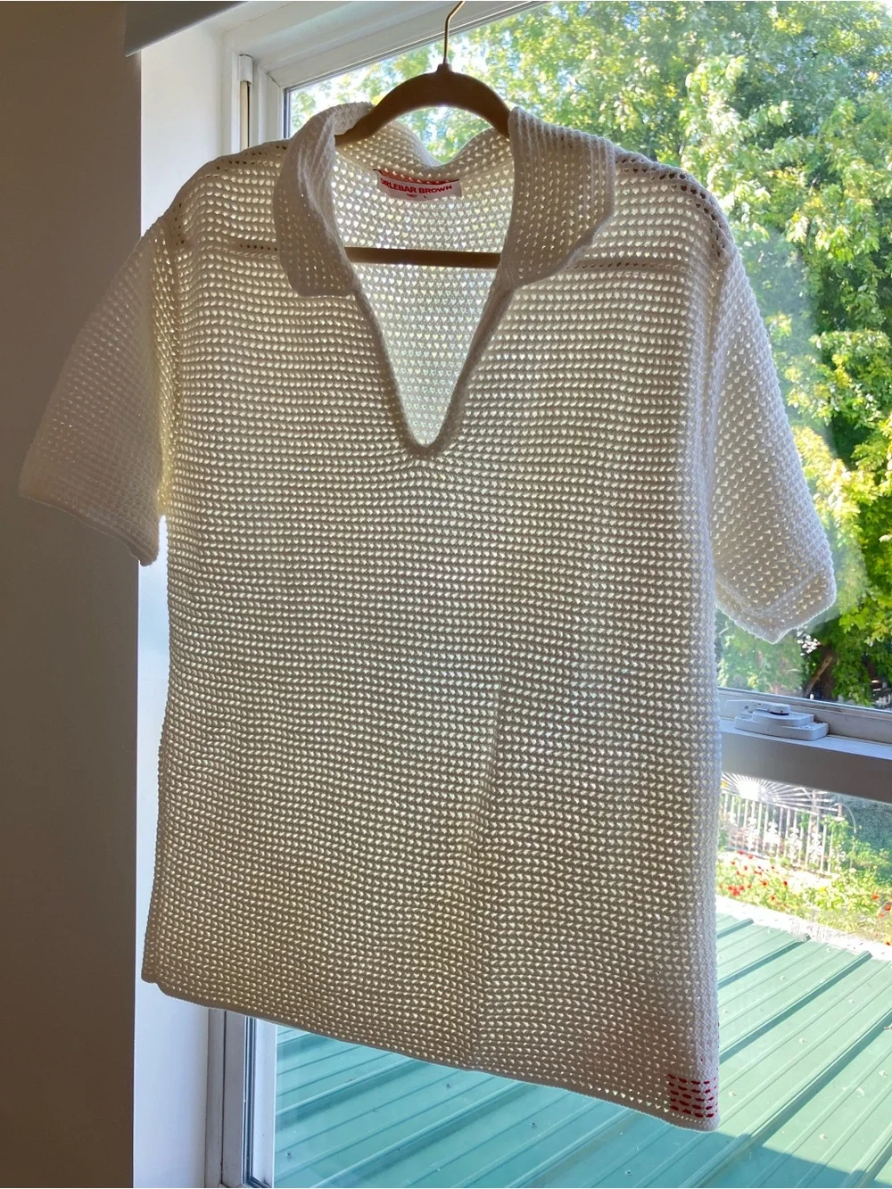 Orlebar Brown Batten Crochet Classic Fit Crochet Polo Shirt in Sea Mist Size L